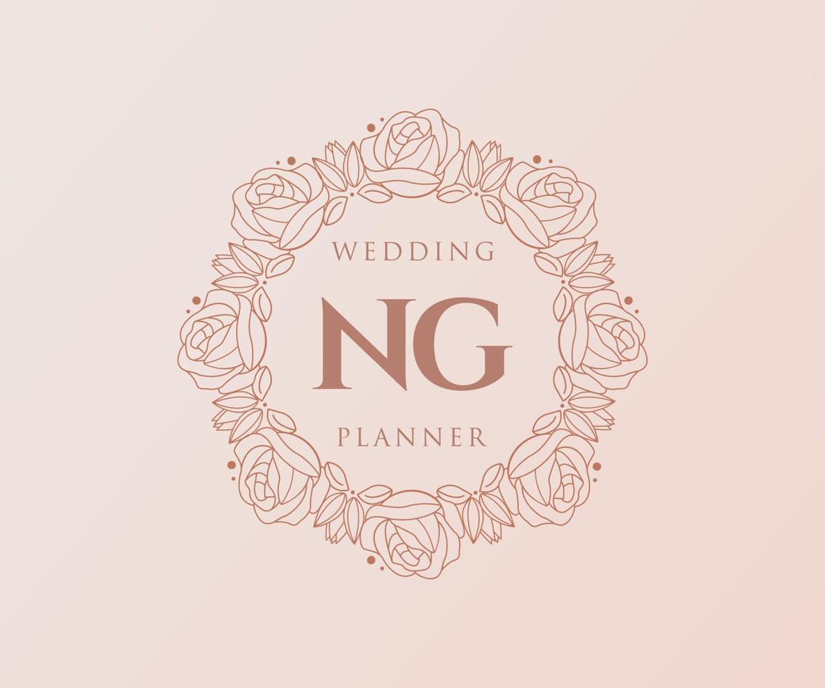 NG Initials letter Wedding monogram logos collection, hand drawn modern minimalistic and floral templates for Invitation cards, Save the Date, elegant identity for restaurant, boutique, cafe in vector