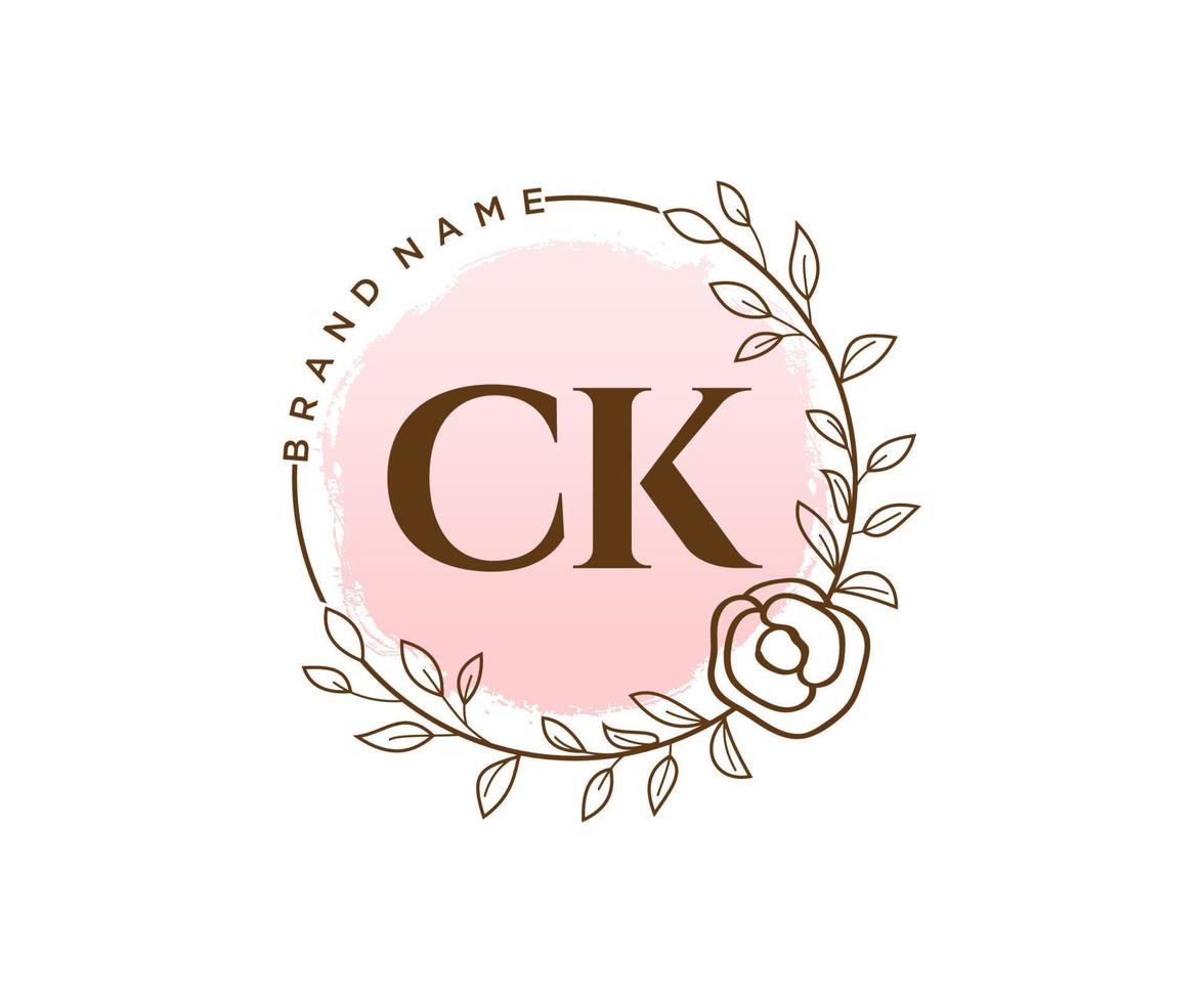 Initial CK feminine logo. Usable for Nature, Salon, Spa, Cosmetic and Beauty Logos. Flat Vector Logo Design Template Element.