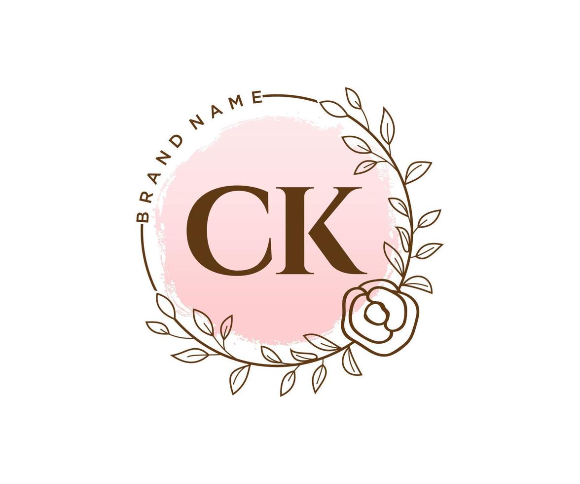 Initial CK feminine logo. Usable for Nature, Salon, Spa, Cosmetic and Beauty Logos. Flat Vector Logo Design Template Element.
