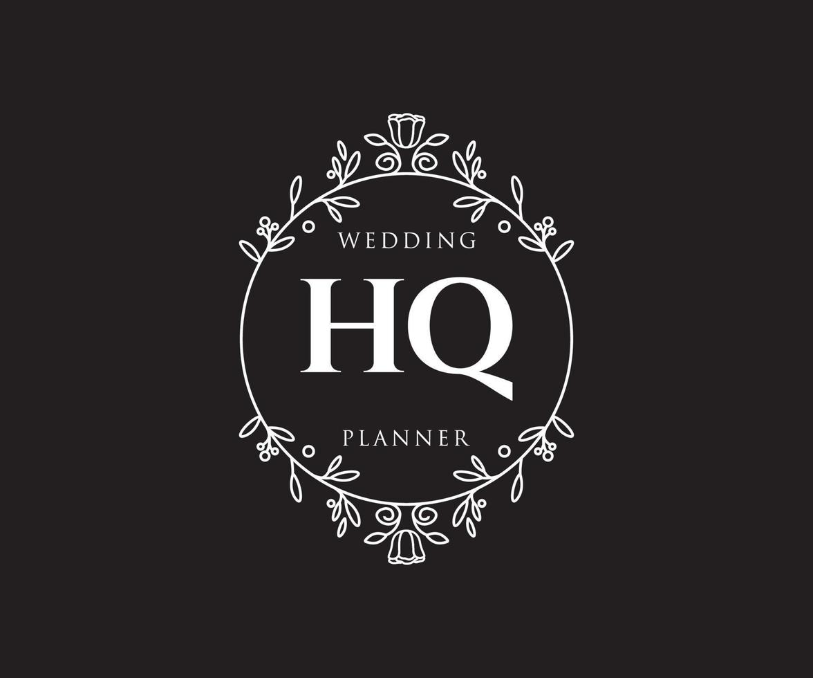 colección de logotipos de monograma de boda con letras iniciales hq, plantillas florales y minimalistas modernas dibujadas a mano para tarjetas de invitación, guardar la fecha, identidad elegante para restaurante, boutique, café en vector