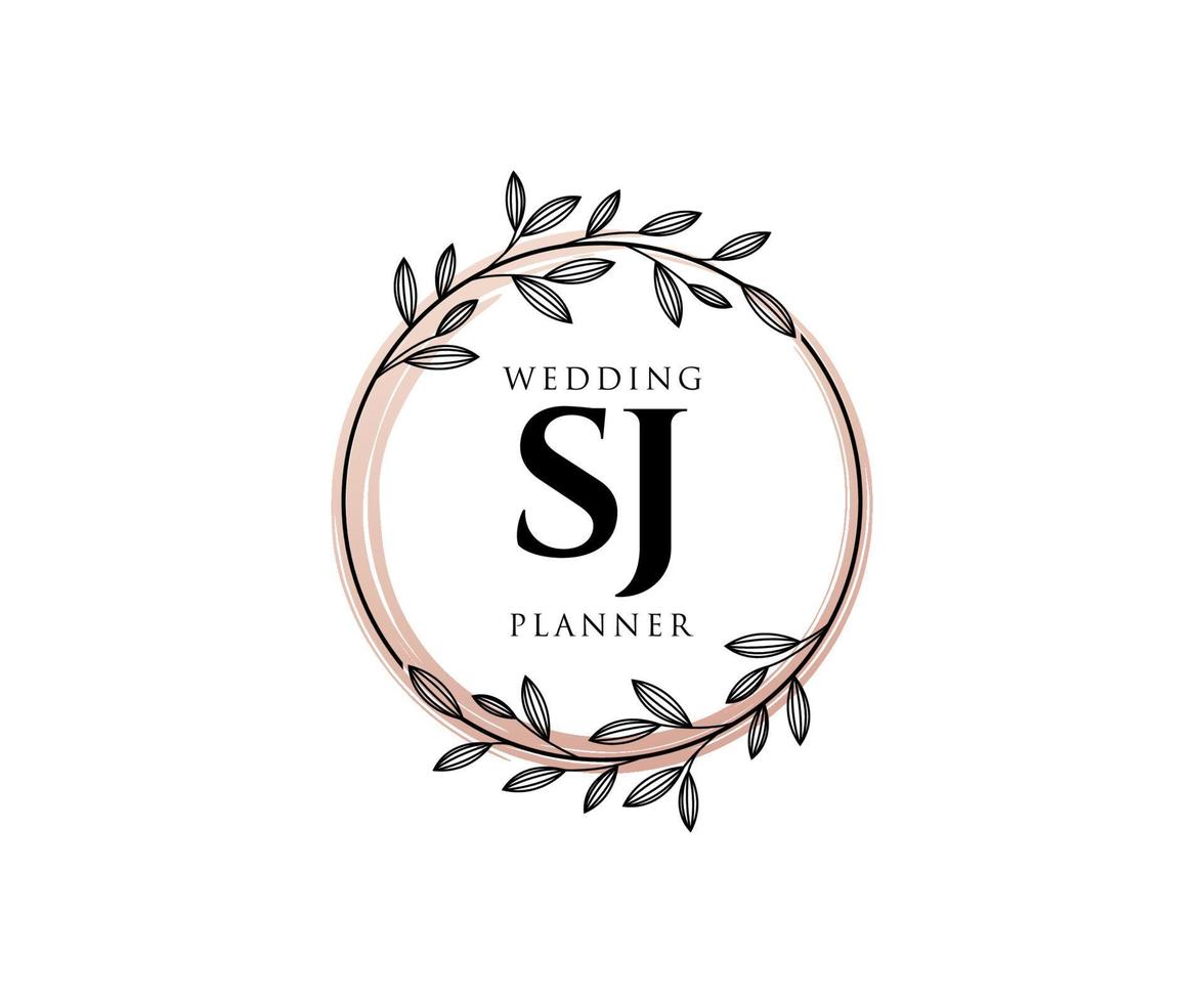 SJ Initials letter Wedding monogram logos collection, hand drawn modern minimalistic and floral templates for Invitation cards, Save the Date, elegant identity for restaurant, boutique, cafe in vector