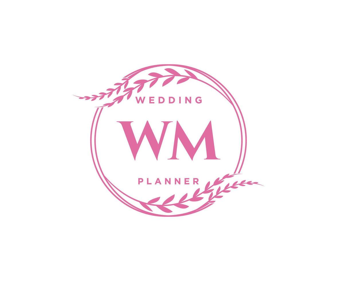 WM Initials letter Wedding monogram logos collection, hand drawn modern minimalistic and floral templates for Invitation cards, Save the Date, elegant identity for restaurant, boutique, cafe in vector