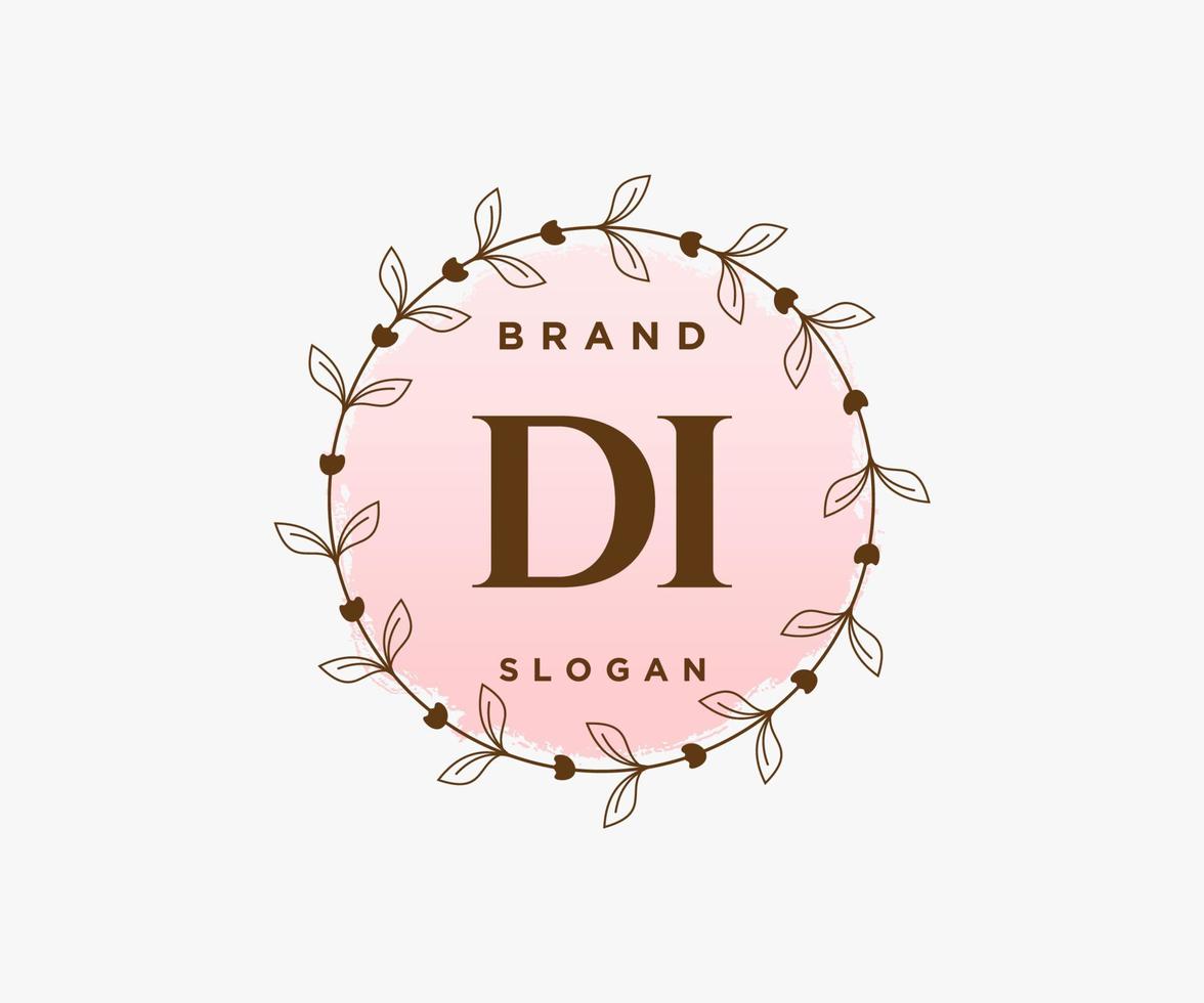 Initial DI feminine logo. Usable for Nature, Salon, Spa, Cosmetic and Beauty Logos. Flat Vector Logo Design Template Element.