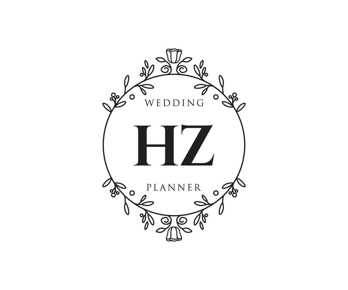 colección de logotipos de monograma de boda con letras iniciales hz, plantillas florales y minimalistas modernas dibujadas a mano para tarjetas de invitación, guardar la fecha, identidad elegante para restaurante, boutique, café en vector