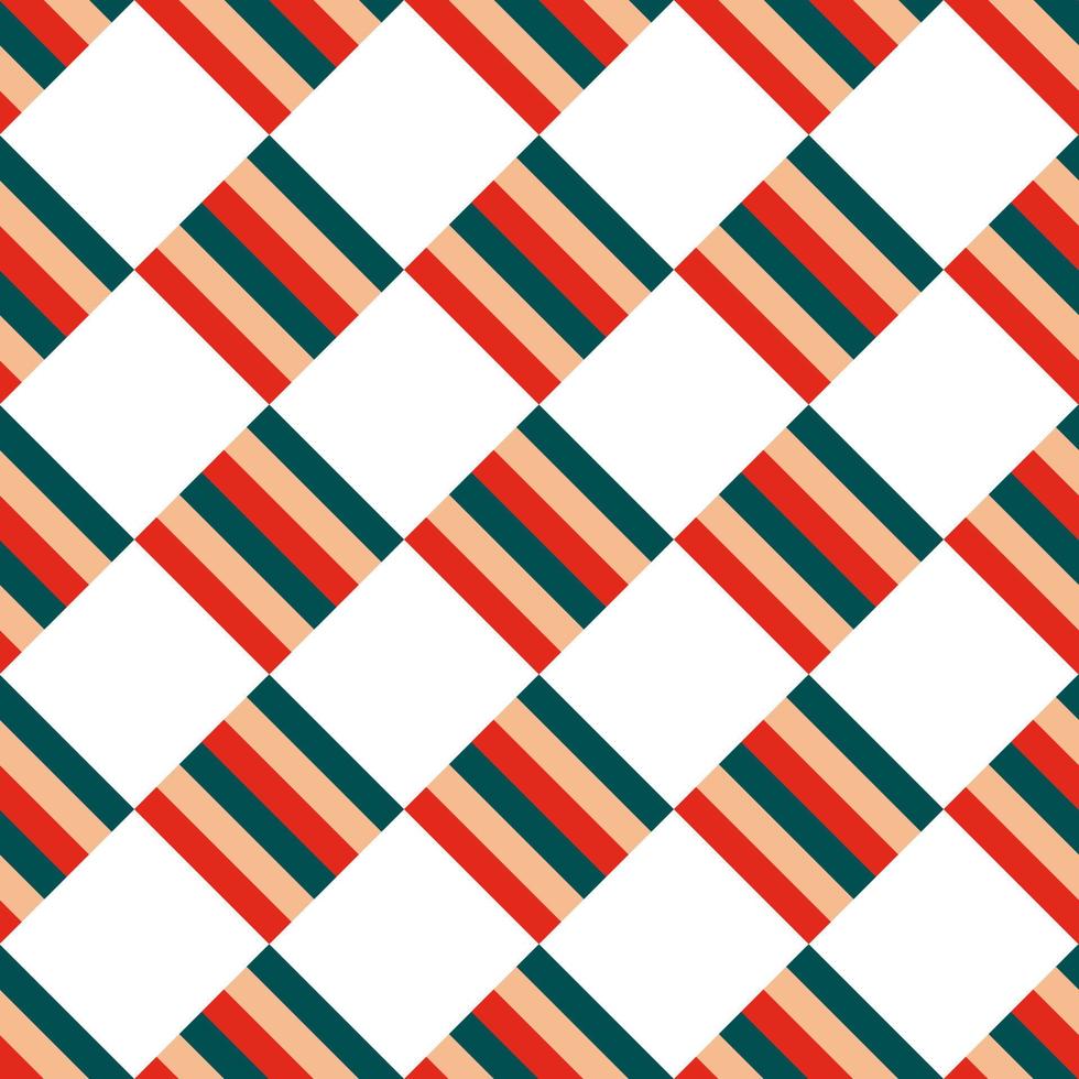 Seamless Christmas pattern of striped squares staggered diagonally on a white background. Vector illustration bright green, red ornament for print, wrapping, textile, fabric