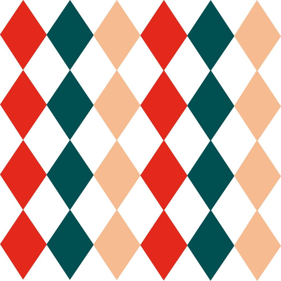 Argyle seamless Christmas pattern - red, green and beige diamonds. Made in the traditional Scandinavian style of hand drawing. Used as a print for fabric, wrapping paper, wallpaper and decor vector