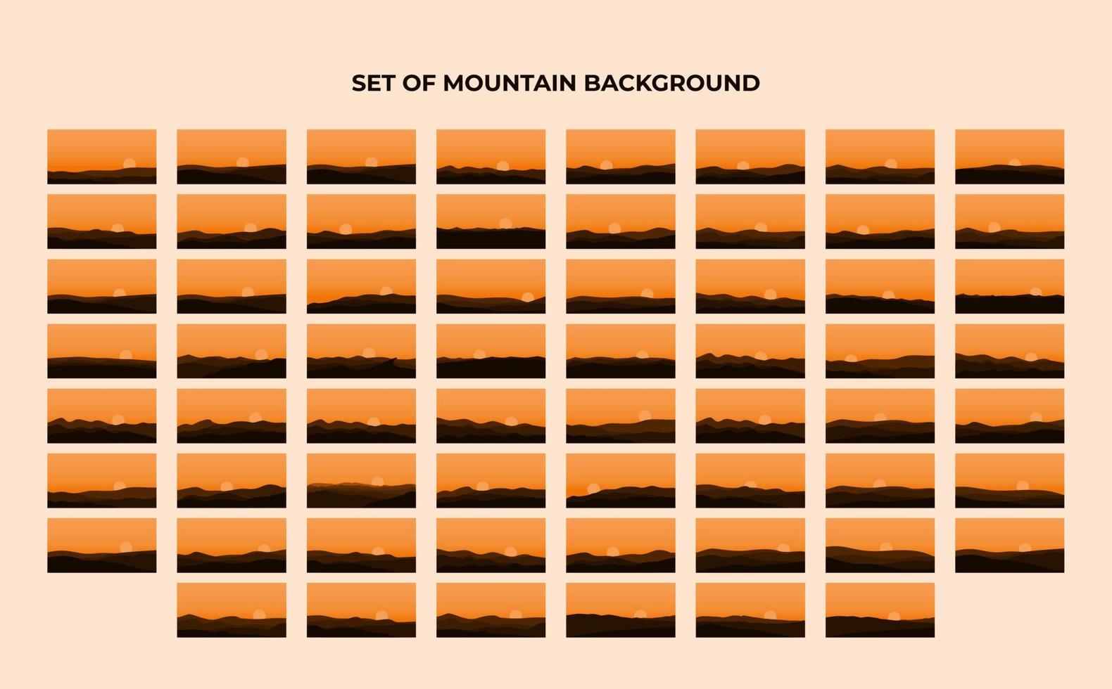 set of silhouette views of mountains with sunset background vector