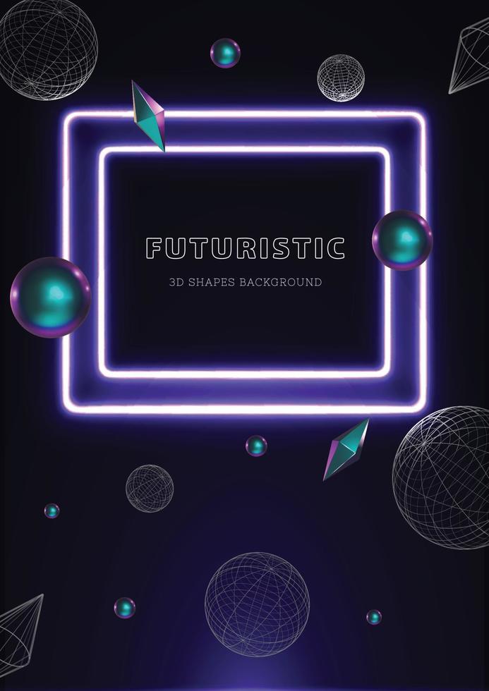 Neon frame and 3D shapes background design vector