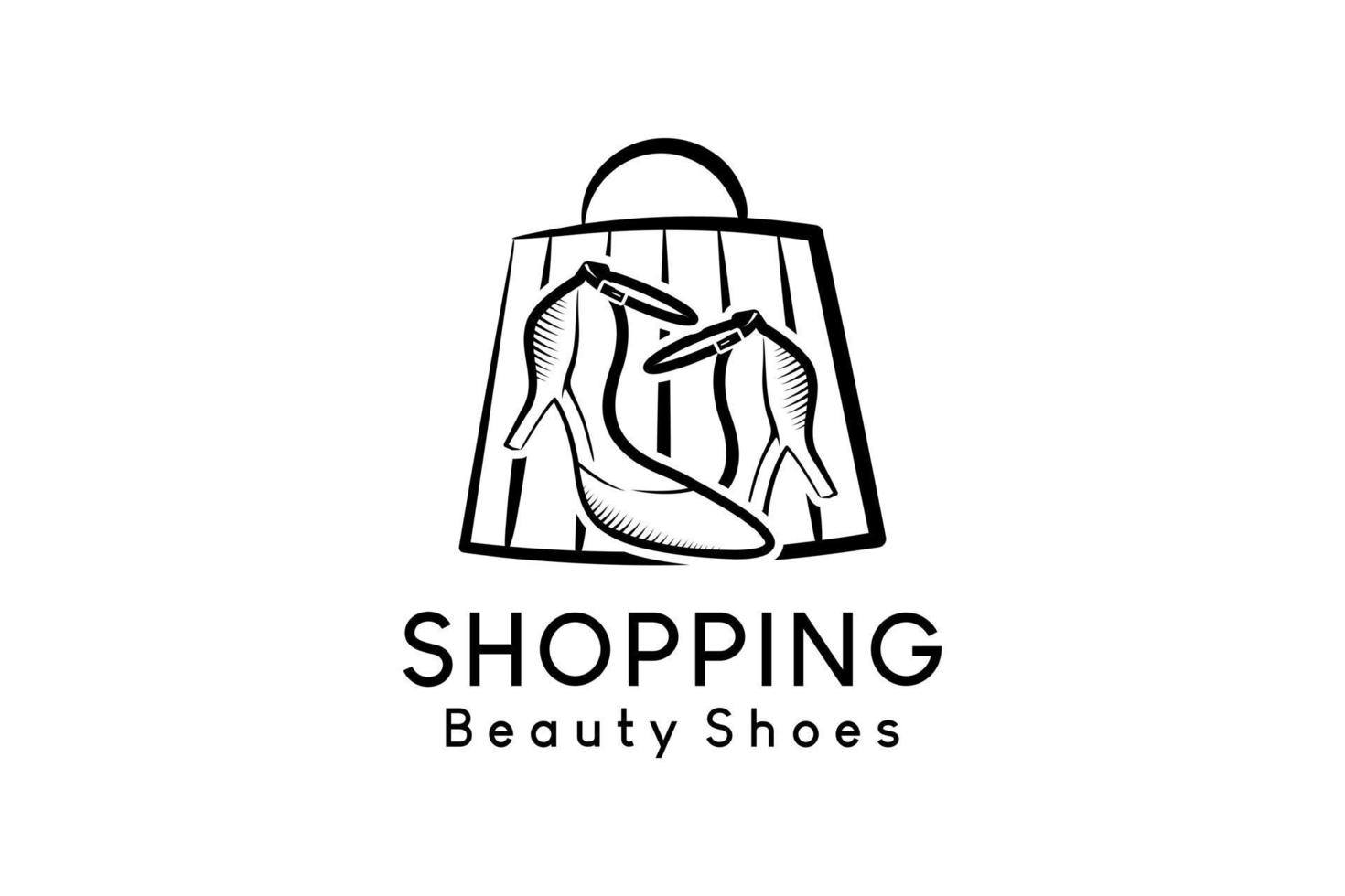 Shopping logo design with shopping bag vector illustration with women beauty shoes