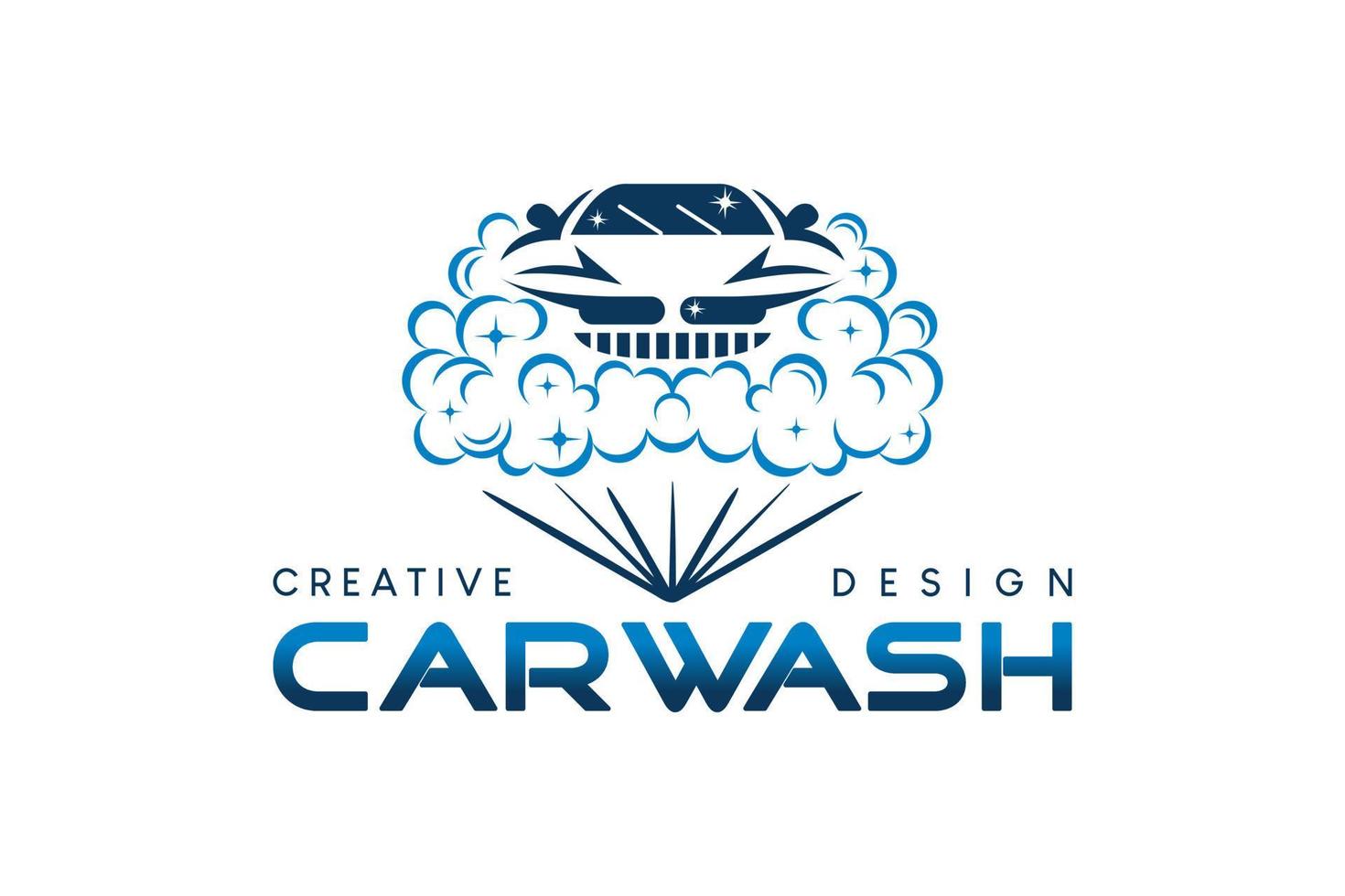 Car wash logo design with car silhouette in foam bubble vector