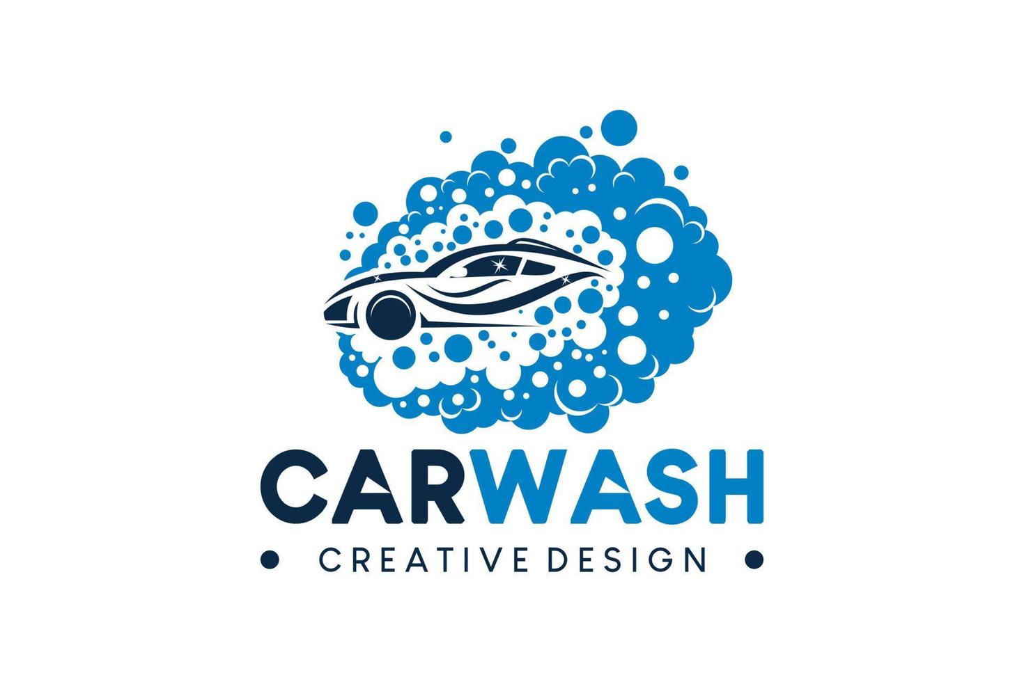 Car wash logo design with car silhouette in creative foam bubble vector