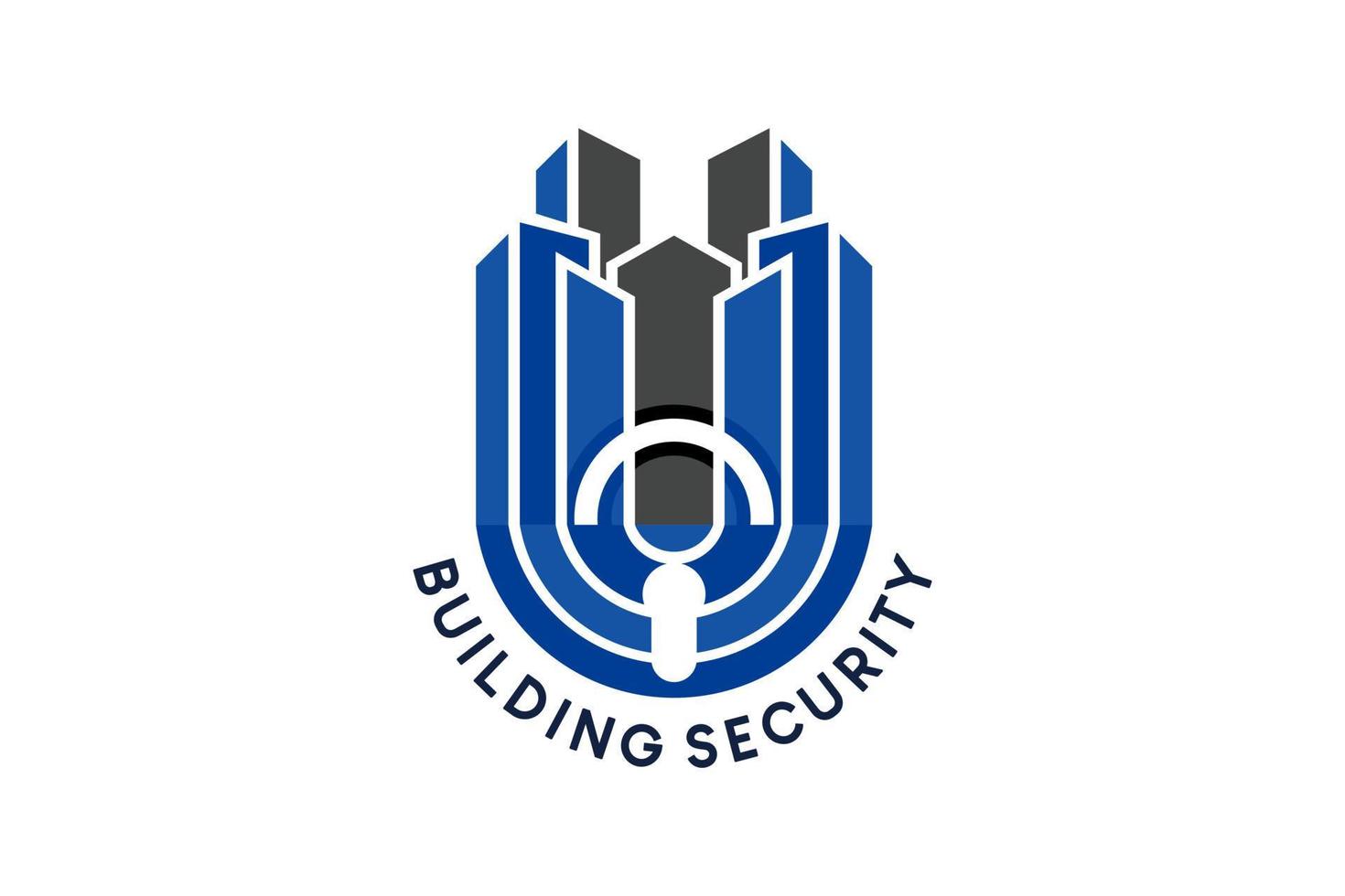 Building security logo design, building shield vector illustration with letter u concept