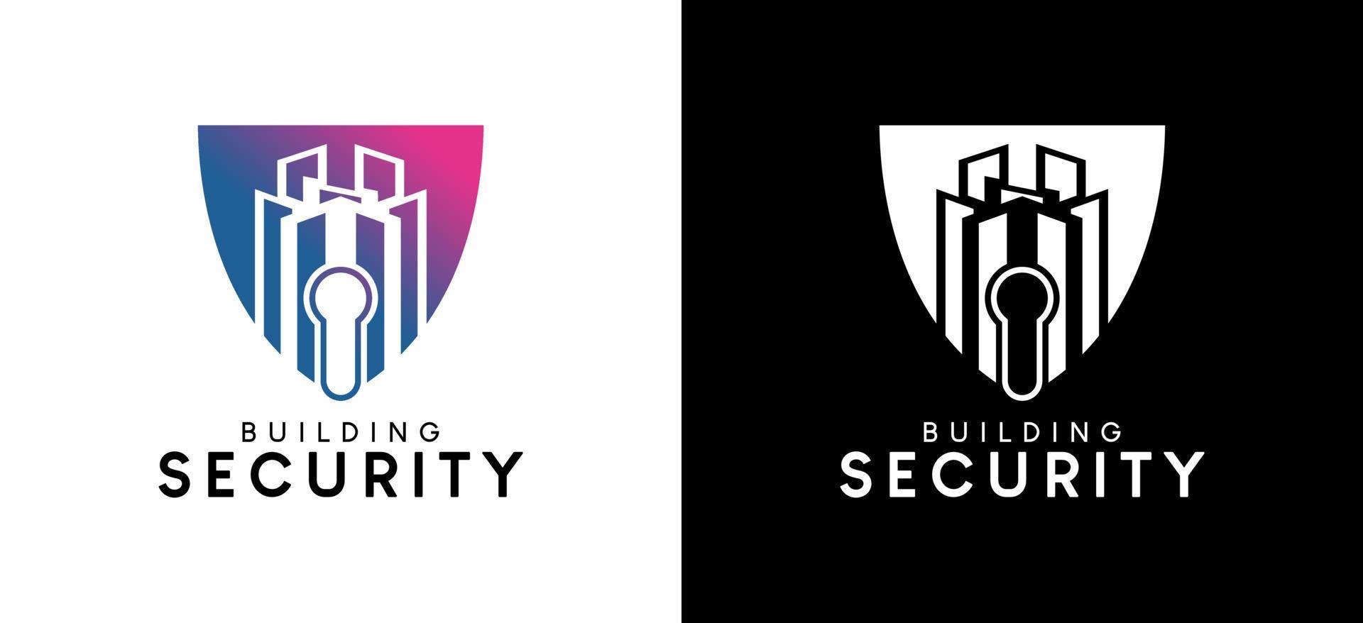 Building security logo design, building shield vector illustration