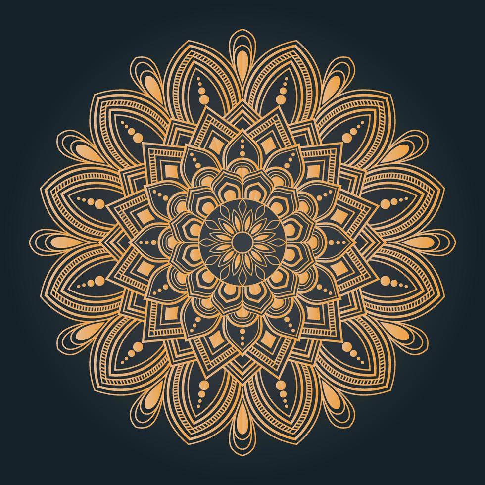 fondo de diseño de mandala ornamental y de boda de lujo en color dorado vector