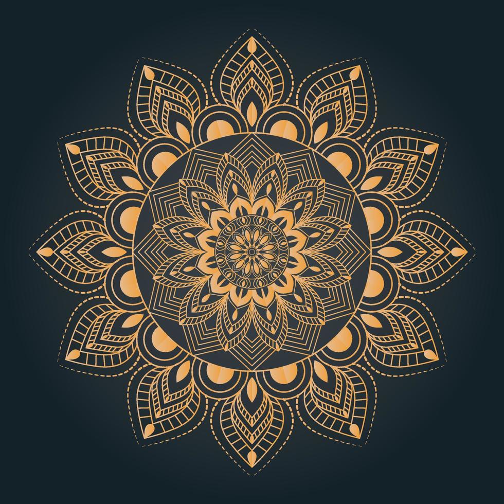 fondo de diseño de mandala ornamental y de boda de lujo en color dorado vector