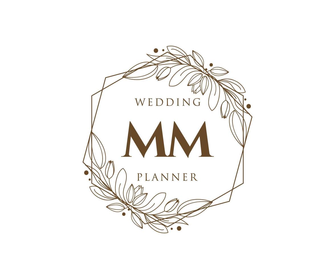 MM Initials letter Wedding monogram logos collection, hand drawn modern minimalistic and floral templates for Invitation cards, Save the Date, elegant identity for restaurant, boutique, cafe in vector