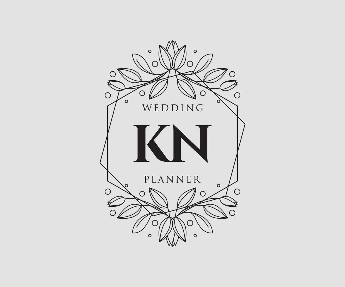 KN Initials letter Wedding monogram logos collection, hand drawn modern minimalistic and floral templates for Invitation cards, Save the Date, elegant identity for restaurant, boutique, cafe in vector