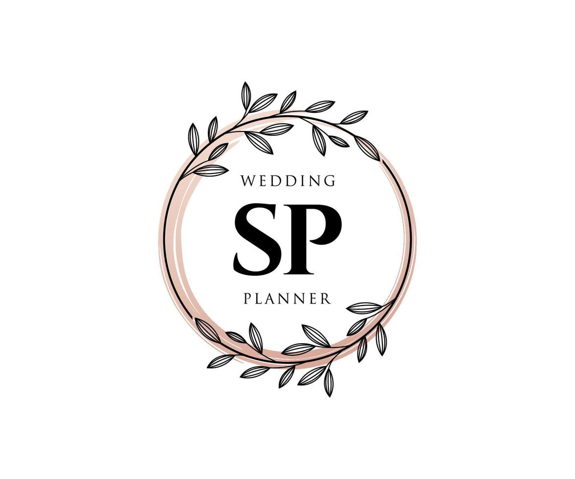 SP Initials letter Wedding monogram logos collection, hand drawn modern minimalistic and floral templates for Invitation cards, Save the Date, elegant identity for restaurant, boutique, cafe in vector