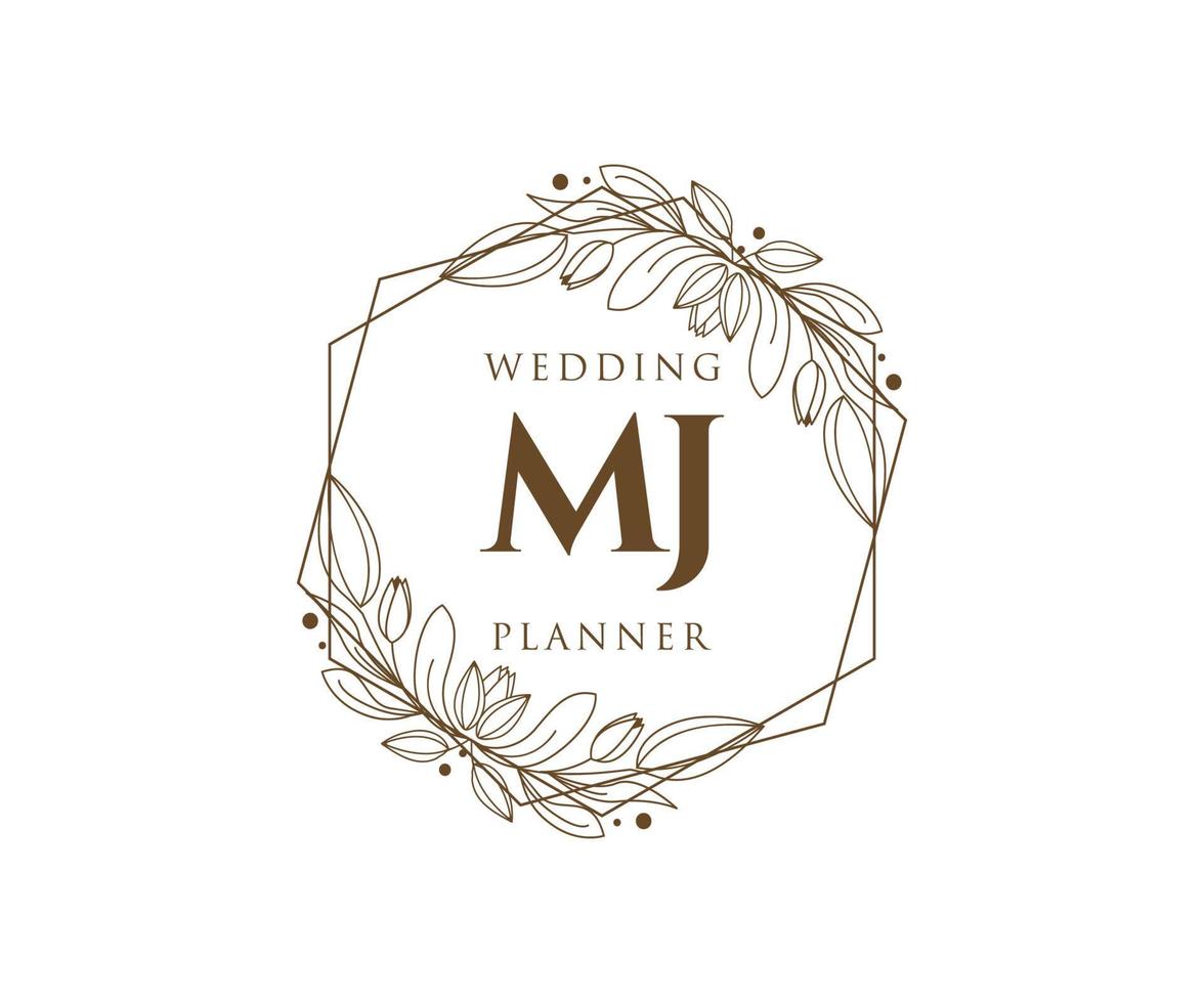 colección de logotipos de monogramas de boda con letras iniciales mj, plantillas florales y minimalistas modernas dibujadas a mano para tarjetas de invitación, guardar la fecha, identidad elegante para restaurante, boutique, café en vector