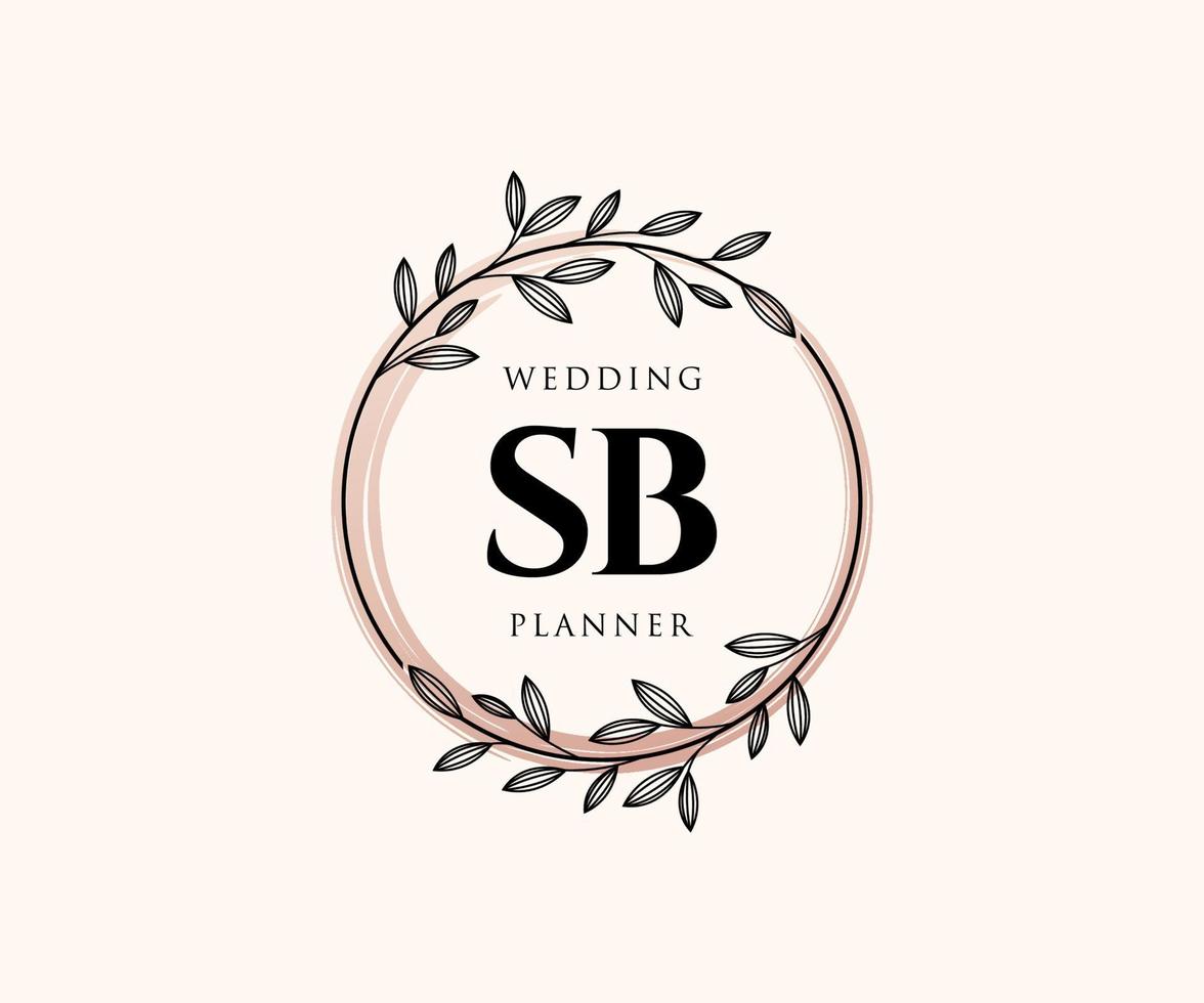 SB Initials letter Wedding monogram logos collection, hand drawn modern minimalistic and floral templates for Invitation cards, Save the Date, elegant identity for restaurant, boutique, cafe in vector