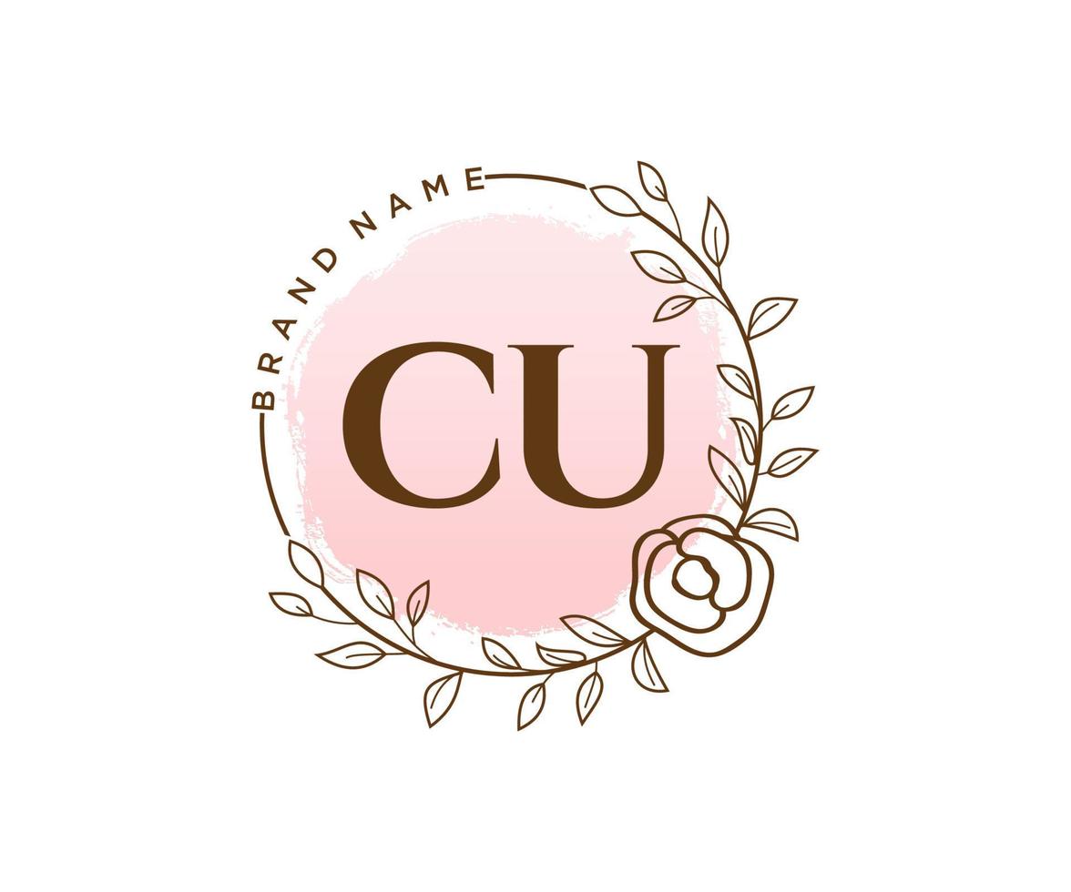 Initial CU feminine logo. Usable for Nature, Salon, Spa, Cosmetic and Beauty Logos. Flat Vector Logo Design Template Element.