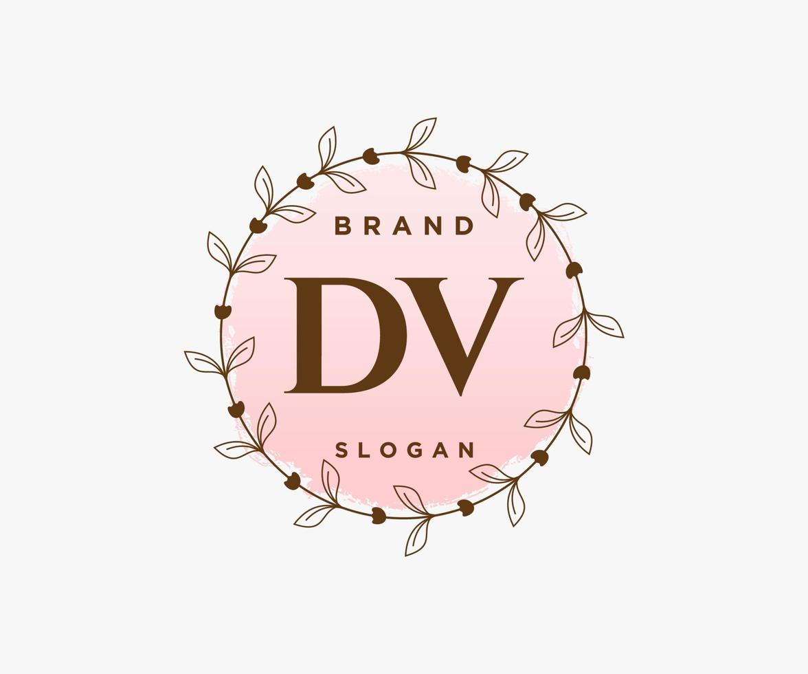 logotipo femenino inicial dv. utilizable para logotipos de naturaleza, salón, spa, cosmética y belleza. elemento de plantilla de diseño de logotipo de vector plano.