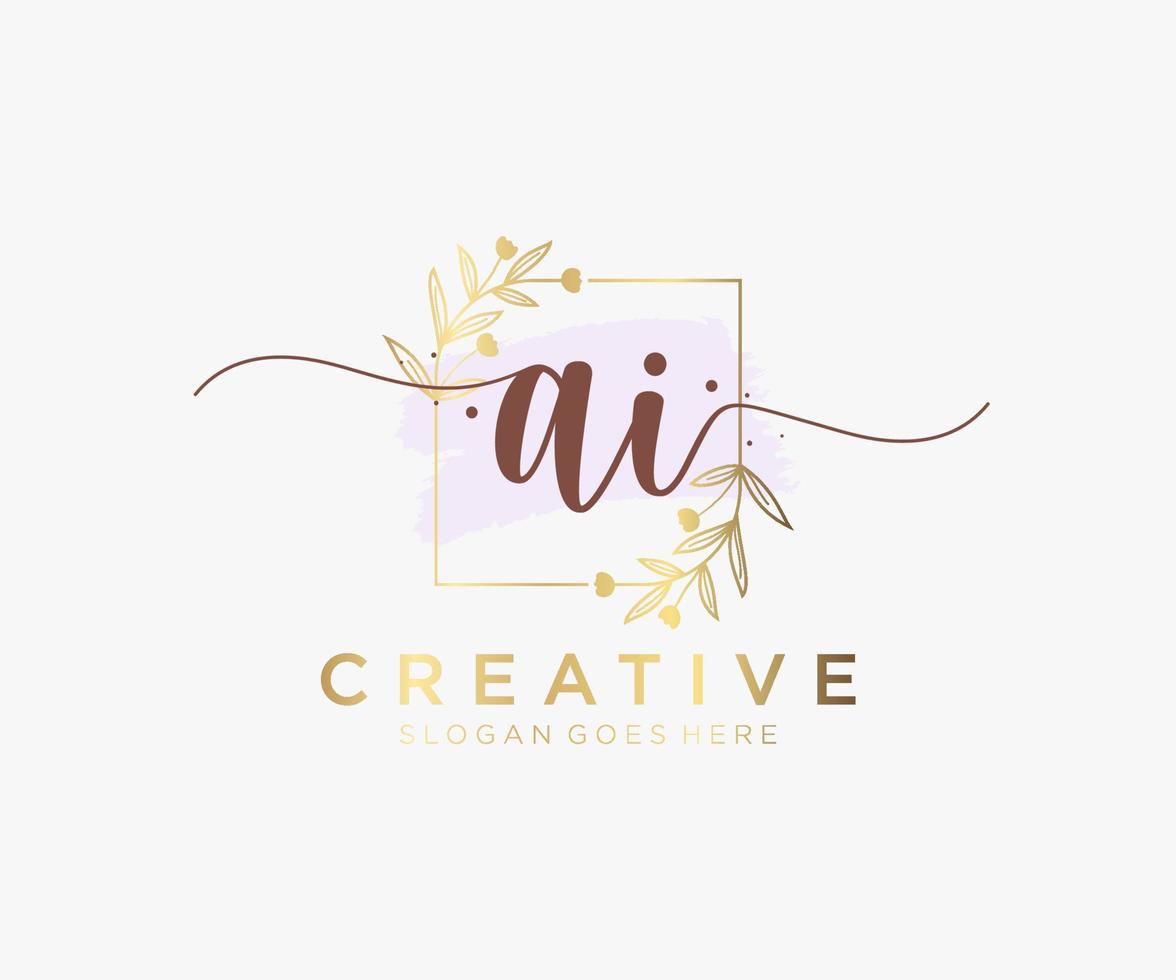 Initial AI feminine logo. Usable for Nature, Salon, Spa, Cosmetic and Beauty Logos. Flat Vector Logo Design Template Element.