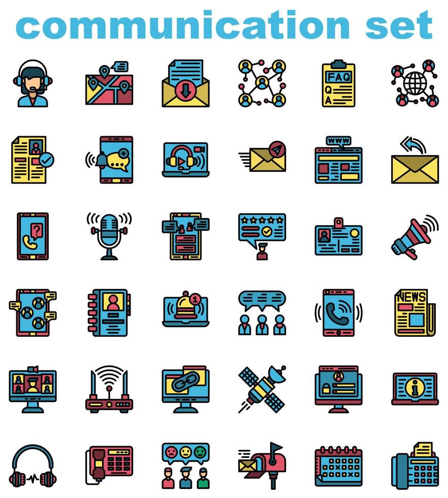 conjunto de iconos de contorno lleno de comunicación vector