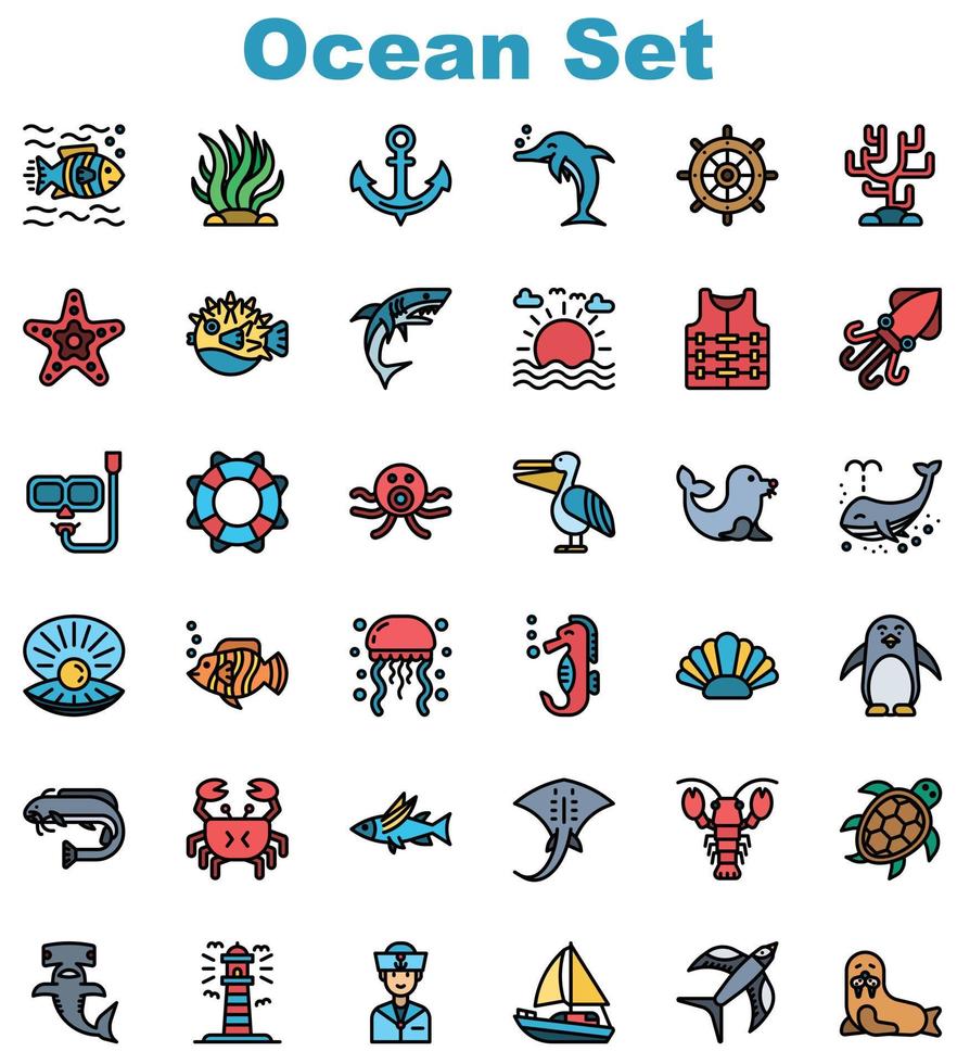 Ocean Filled outline icon set vector