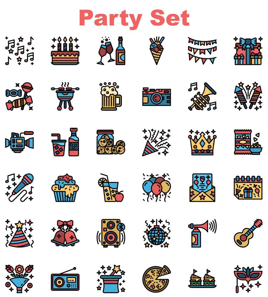 conjunto de iconos de contorno lleno de fiesta vector