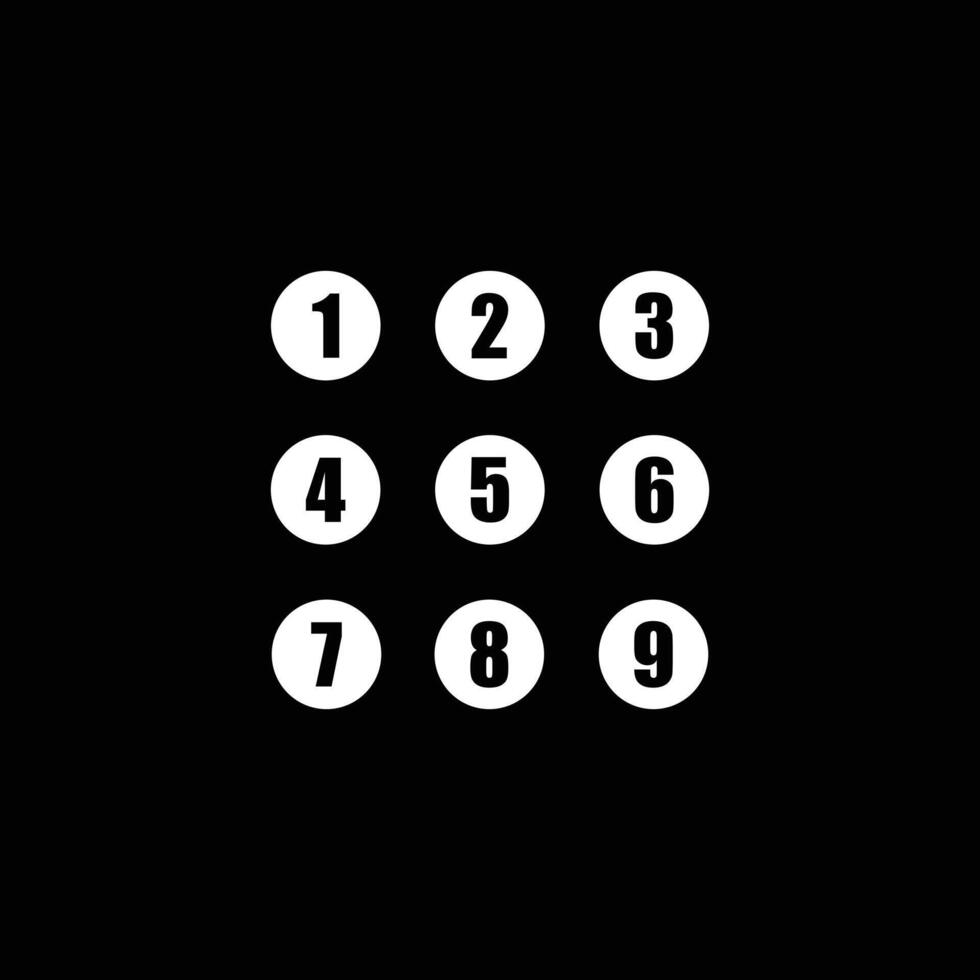 eps10 white vector Set of Round 1-9 Numbers icon isolated on black background. Circle Font Hand Drawn Numbers symbol in a simple flat trendy modern style for your website design, logo, and mobile app