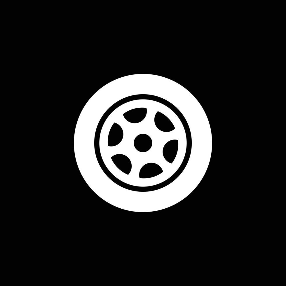 eps10 white vector car tire abstract solid art icon isolated on black background.  truck wheel symbol in a simple flat trendy modern style for your website design, logo, and mobile application