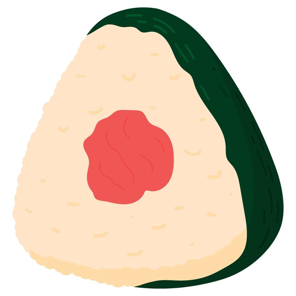 Umeboshi onigiri. Japanese fast food - rice filled with japanese plum in triangle form in nori seaweed vector