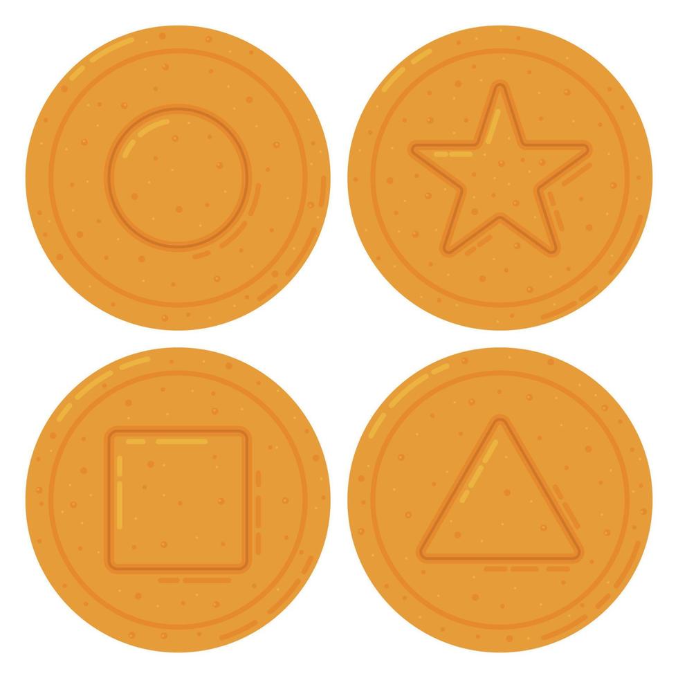 Set of Korean Dalgona Candy Square, Triangle, Star and Circle Shape. Sugar Honeycomb vector