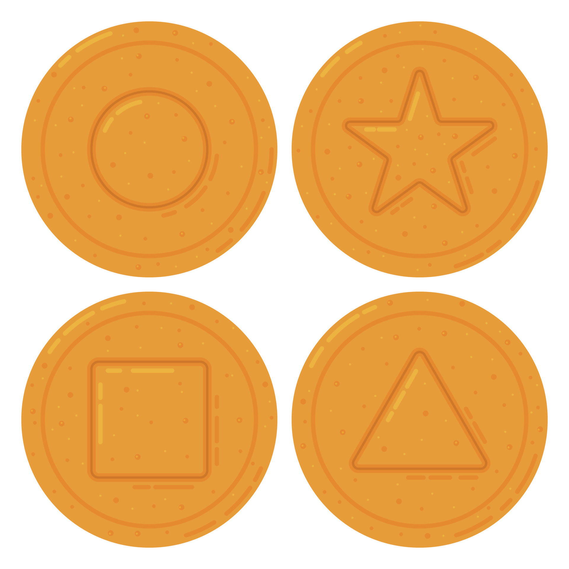 Set of Korean Dalgona Candy Square, Triangle, Star and Circle Shape