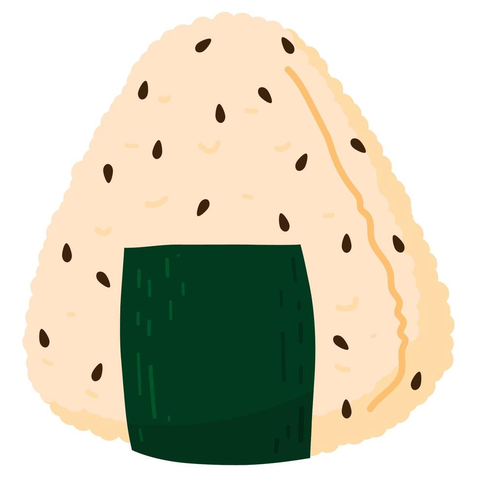 Onigiri. Japanese fast food made of rice with stuffing, molded in the form of a triangle in nori seaweed vector