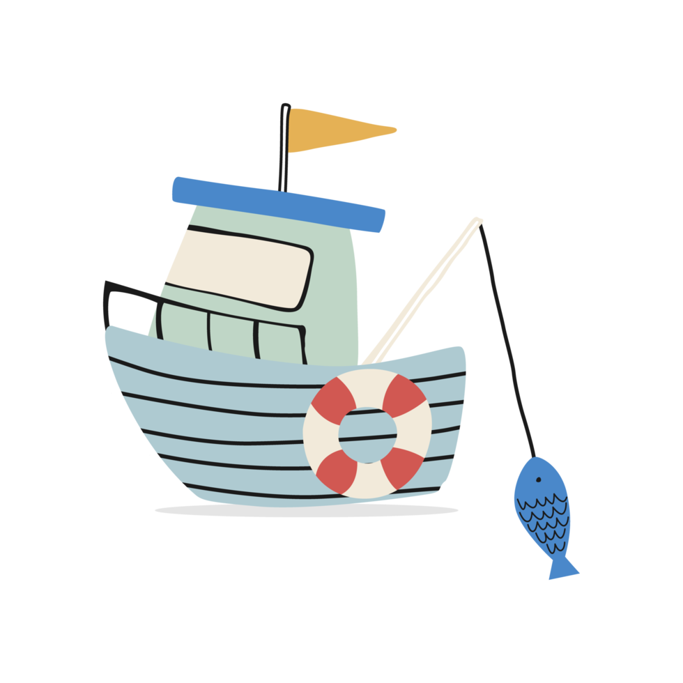 ilustración de barco de pesca aislado en png fondo transparente