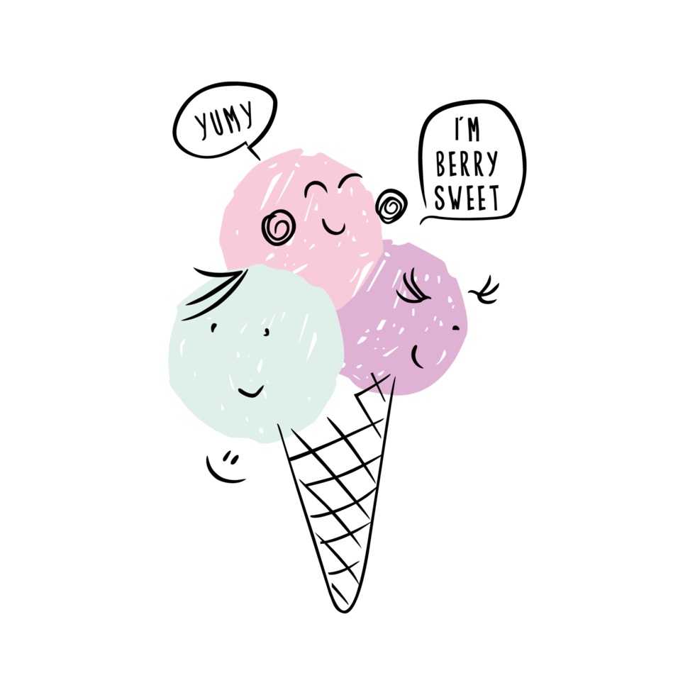 Cartoon Ice cream illustration isolated on png Transparent background