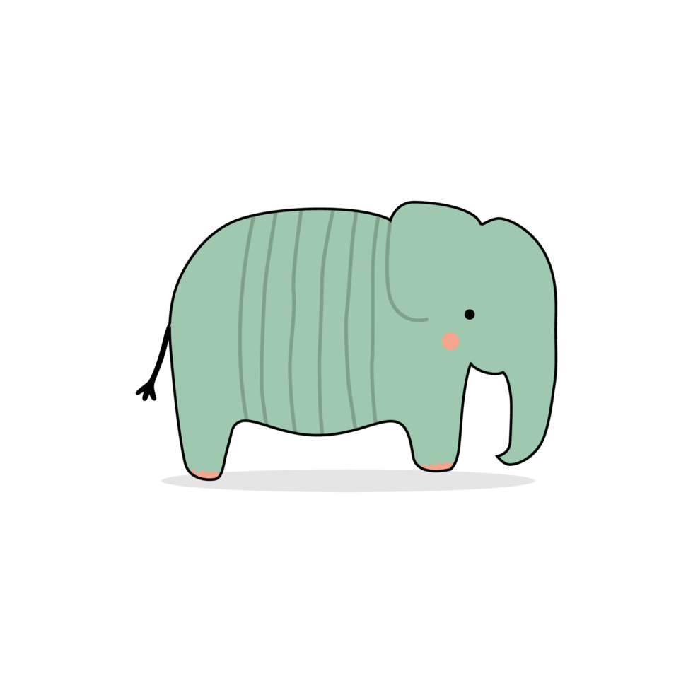 Flat style cartoon elephant illustration isolated on png transparent background