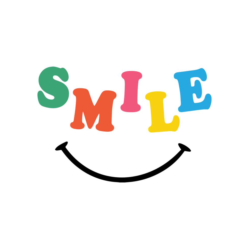 Colorful text with smile elements illustration isolated on Png Transparent background