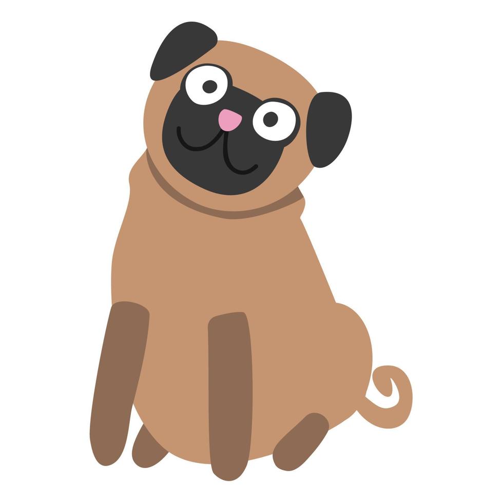 Pug sentado aislado sobre fondo blanco, ilustración vectorial vector