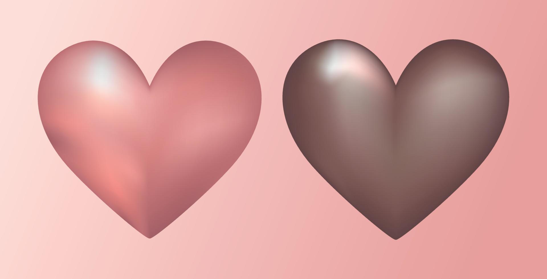 conjunto de vectores de corazones. corazones con degradado metálico rosa y gris para el diseño de pancartas o carteles para el día de san valentín.