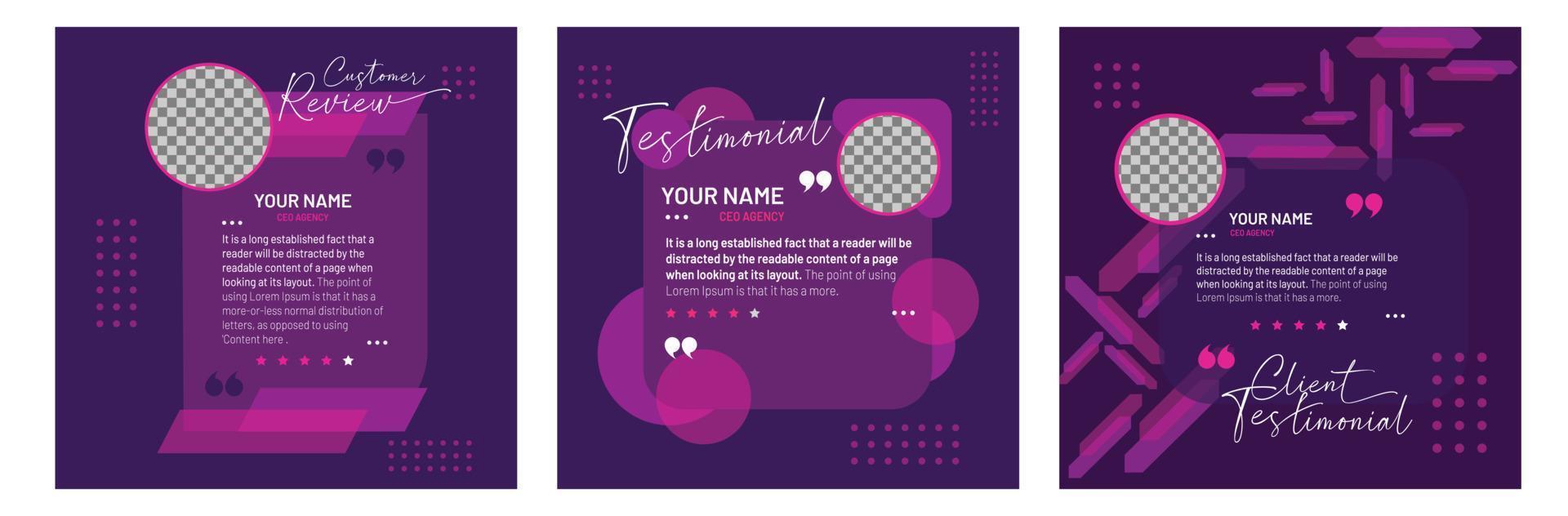 Client or customer testimonial social media post design. Customer service feedback review post vector