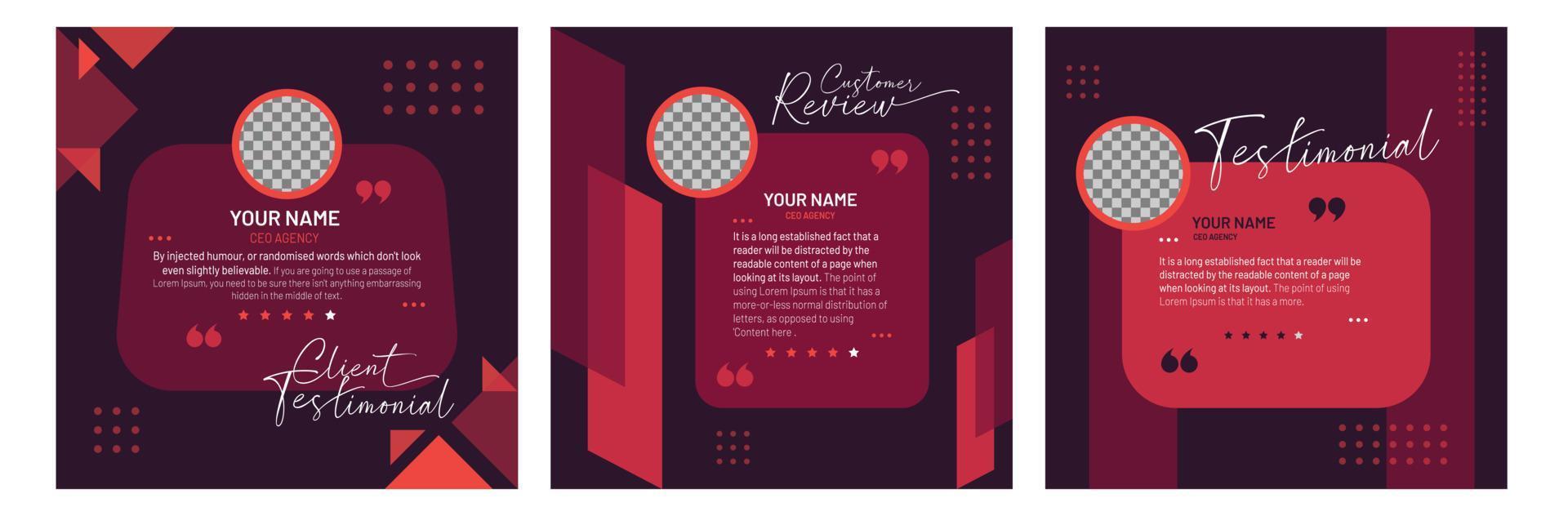 Client or customer testimonial social media post design. Customer service feedback review post vector