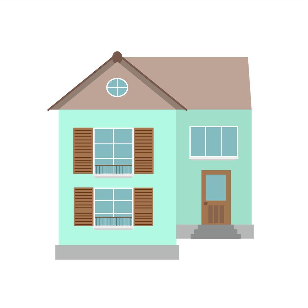 Little trendy house building in mint color vector illustration in simple flat style single element to create urban minimalist background