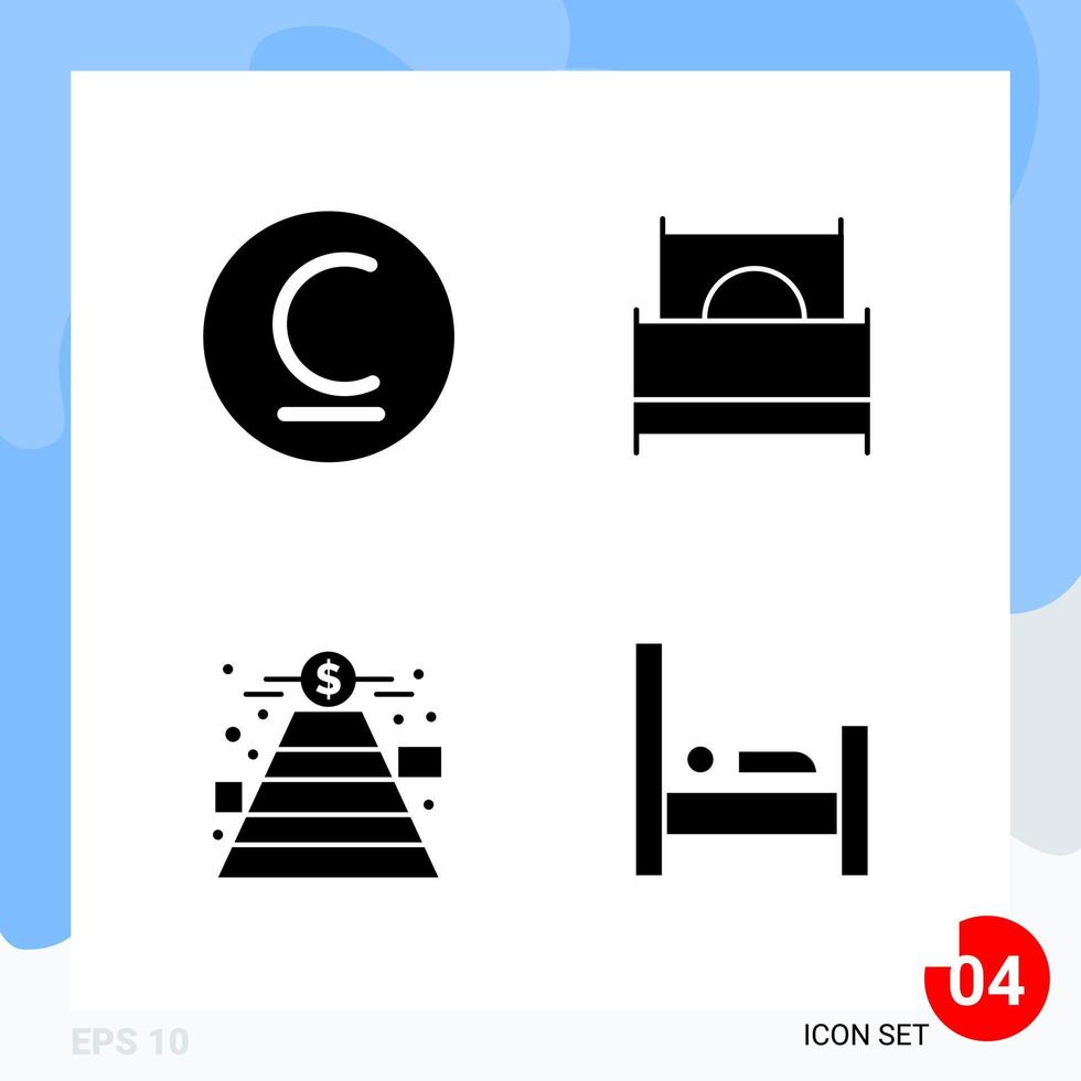 Modern Pack of 4 Icons Solid Glyph Symbols isolated on White Backgound for Website designing Creative Black Icon vector background