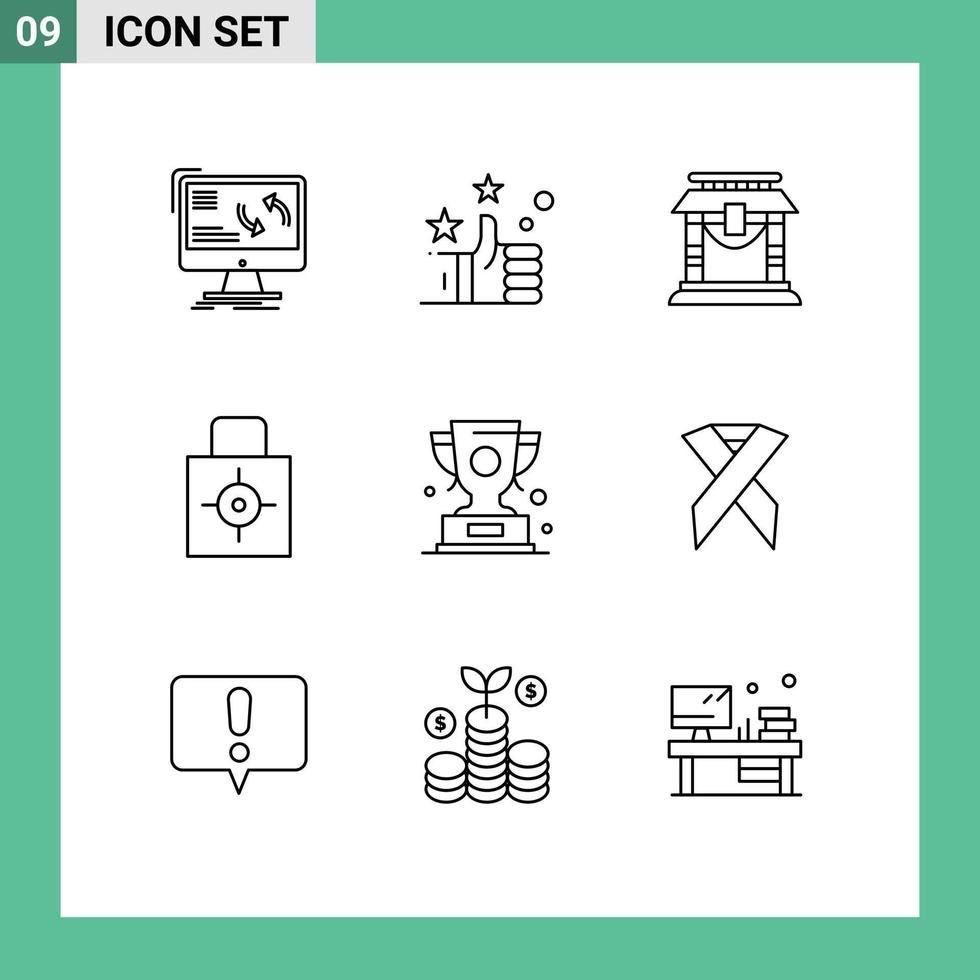 paquete de iconos de vectores de stock de 9 signos y símbolos de línea para la puerta de seguridad de trofeos que protegen los elementos clave de diseño de vectores editables