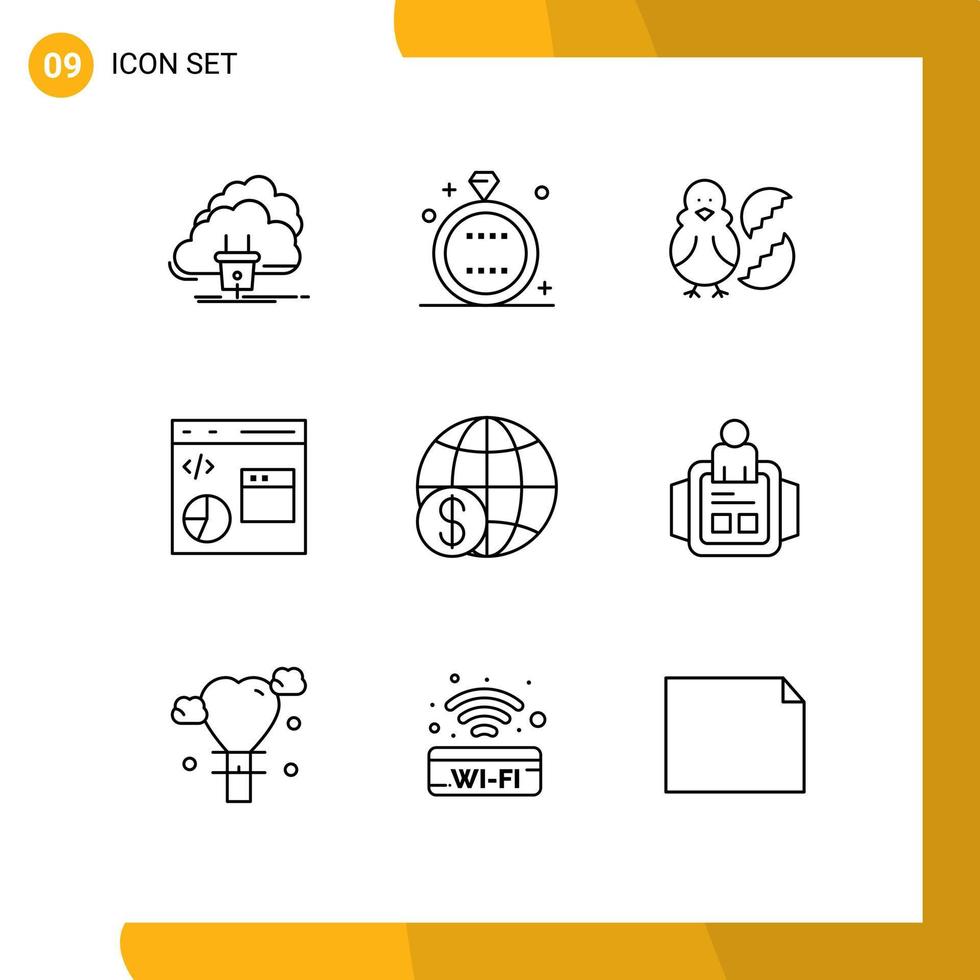 9 Universal Outline Signs Symbols of develop coding ring happy easter Editable Vector Design Elements