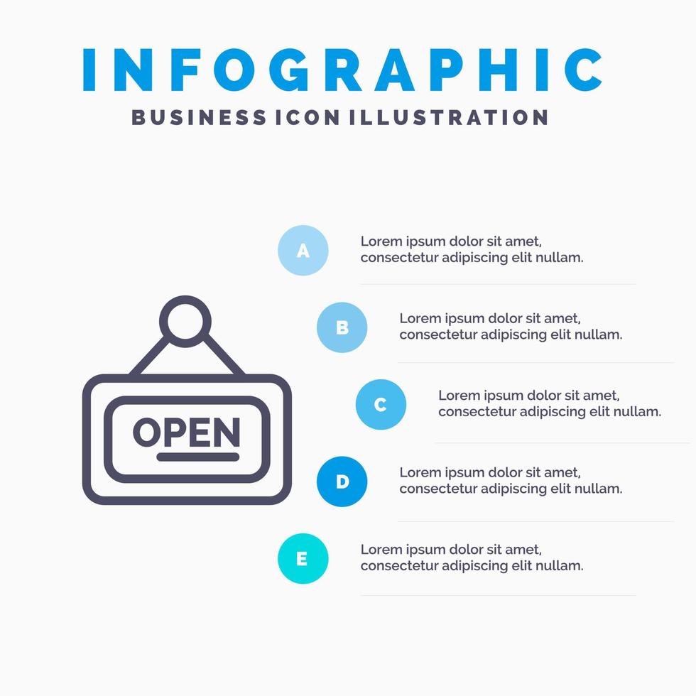 icono de línea abierta de signo de tablero de marketing con fondo de infografía de presentación de 5 pasos vector