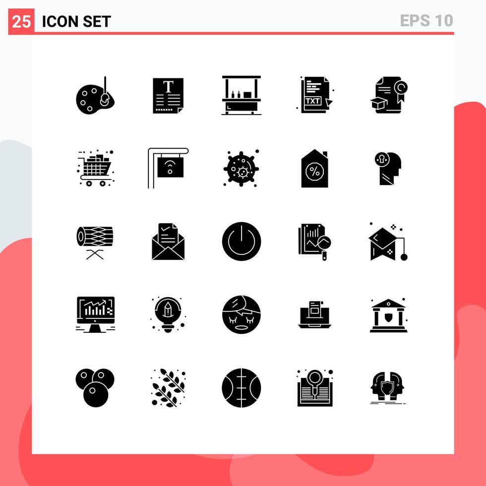 25 Universal Solid Glyphs Set for Web and Mobile Applications education file drink document txt Editable Vector Design Elements